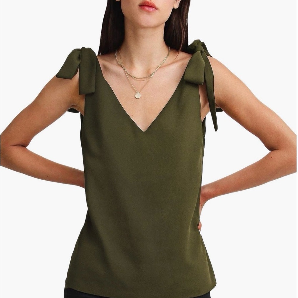 Elegant Olive Tie Shoulder Blouse